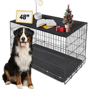 Dog Crate Topper Metal with Magnets for 48 Inch Crate - Aluminum Foldable Dog Kennel Topper Decorative Storage Pet Crate Table Black (Only Topper)