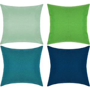 Pack of 4 Decorative Outdoor Waterproof Throw Pillow Covers ONLY Square Garden Cushion Cases for Patio, Couch, Tent and Sofa, 18 x 18 Inches, (Blue-Green, Blue, Green, Light Green)