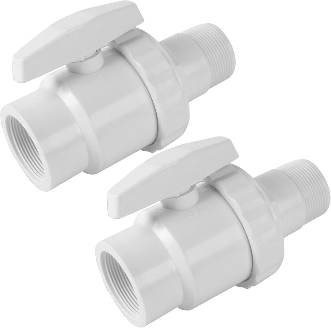 TonGass (2-Pack) 1.5" MIP x 1.5" FIP 2-Way Trimline Ball Valve Compatible with Hayward Pool Filter PN. SP0723- ABS Plastic Non-Corrosive Valves - Max. 50 psi Pressure Rating