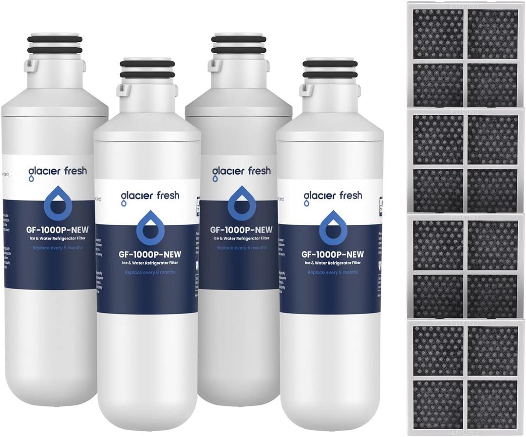GLACIER FRESH LT1000PC Replacement Water Filter, Compatible with LT1000PC/PCS, LT1000PC, LT-1000PC Water Filter and LT120F ADQ73334008 Fresh Air Filter 4 Pack