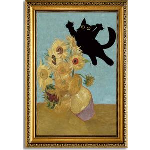 YD&YZY Black Cat Sunflower Wall Art 16x24 inch Gold Framed