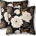 Black and Gold Flower Throw Pillow Covers Vintage Floral Botanical Aesthetic Square Pillow Cover 18x18 Inch Set of 2 Boho Floral Decorative Pillowcase Cushion Cases for Couch Sofa