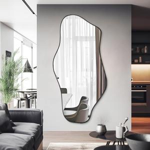 Irregular Mirror, Asymmetrical Full Length Mirrors, 59"x25.5" Large Cloud Shaped Mirrors Decorative for Living Room Bathroom Bedroom Hallway Entryway Fireplace (Black)