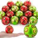 Syhood 24 Pcs Red Green Christmas Ball Ornaments, 2.4 Inch Glittering Plastic Hanging Decorations for Christmas Tree, Shatterproof Christmas Tree Balls for Xmas Wedding Party Decorations(Striped)