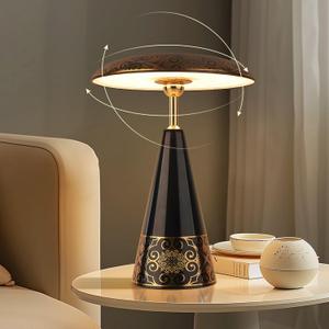 Marrakech Rechargeable Cordless Touch Table Lamp, Portable Dimmable Wireless Desk Lamp, Retro Magnetic LED Nightlight Lamp with 360 Rotating Shade, 3-Color Light, Type-C Charging (Black)