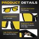 AMBEYE TR90 Square Black Frame Night Driving Glasses with Yellow Polarized Lens - Anti-Glare UV Protection for Drivers, Cycling & Outdoor Activities, Lightweight TR Frame Over Prescription Eyewear