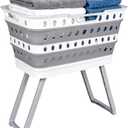 Collapsible Laundry Basket with Legs, Plastic Hamper with Stand, Gray, One Size
