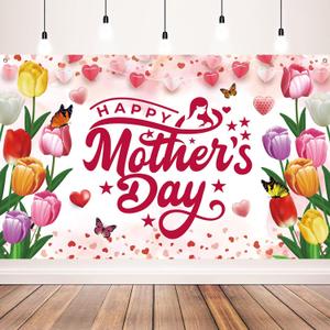 Mothers Day Decorations Happy Mothers Day Banner Backdrop for Mothers Day Party Decorations, 71 x 43 Inch