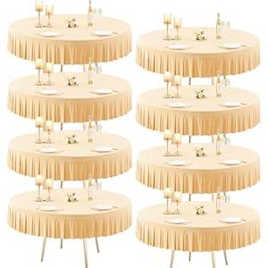 8 Pack Champagne Spandex Tablecloths for 60 Inch Round Table, Stretchy Fitted 5FT Cloths With Skirt for Wedding, Banquet, Birthday Party, Buffet, Restaurant