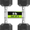 Hex Dumbbell Set, 2.5-65 lb Rubber Encased Exercise & Fitness Dumbbells, Weights Dumbbells Set of 2, Hand Weight for Strength Training (8 lb, Pair)