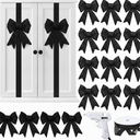 Daifunli 16 Pcs Velvet Christmas DIY Cabinet Ribbons Bows Large Christmas Door Kitchen Ribbon Cabinet Bows with 27 Meter Velvet Ribbons for DIY Xmas Holidays Kitchen Party Decorations(Black)