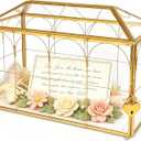 Wedding Glass Card Box with Slot 12.6 x 5.9 x 9 Inch, Vintage Gold House Shaped Decorative Box, Clear Glass Keepsake Box for Wedding Cards, Letters, Anniversary and Home Decor