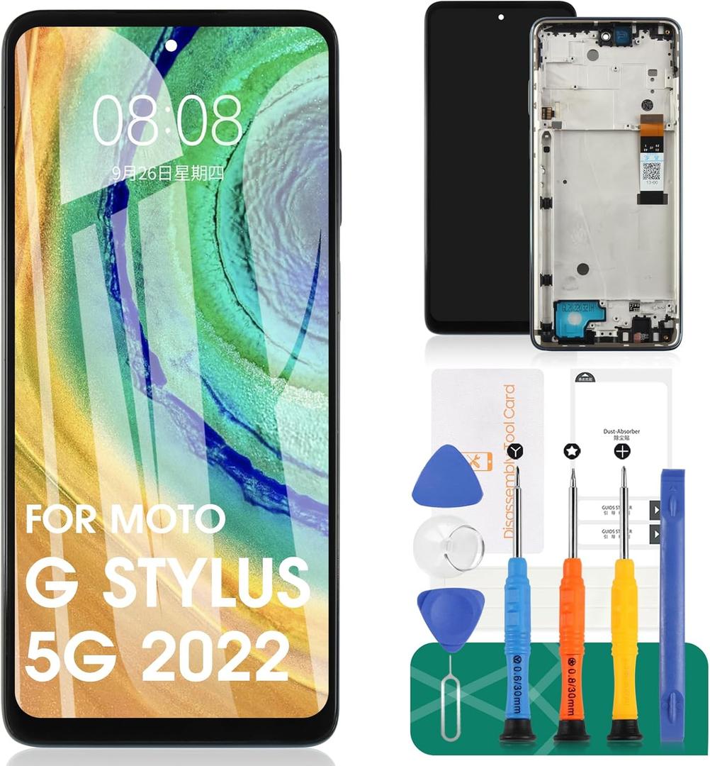 for Motorola Moto G Stylus 5G 2022 LCD for Moto G Stylus 5G 2022 XT2215-4 Screen Replacement Kits for Moto G Stylus 5G 2022 Digitizer LCD Touch Screen Assembly Repair with Frame