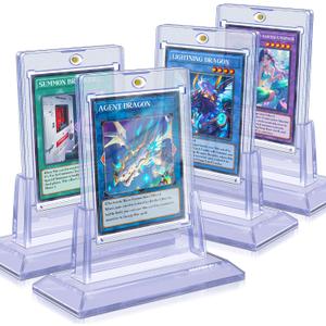 Homthy 4ct Magnetic Card Holders for Trading Cards, 35pt Acrylic Baseball Card Holders with 4 Card Stands Card Protector Hard Plastic Fit for YuGiOh, MTG and Sport Cards (4)
