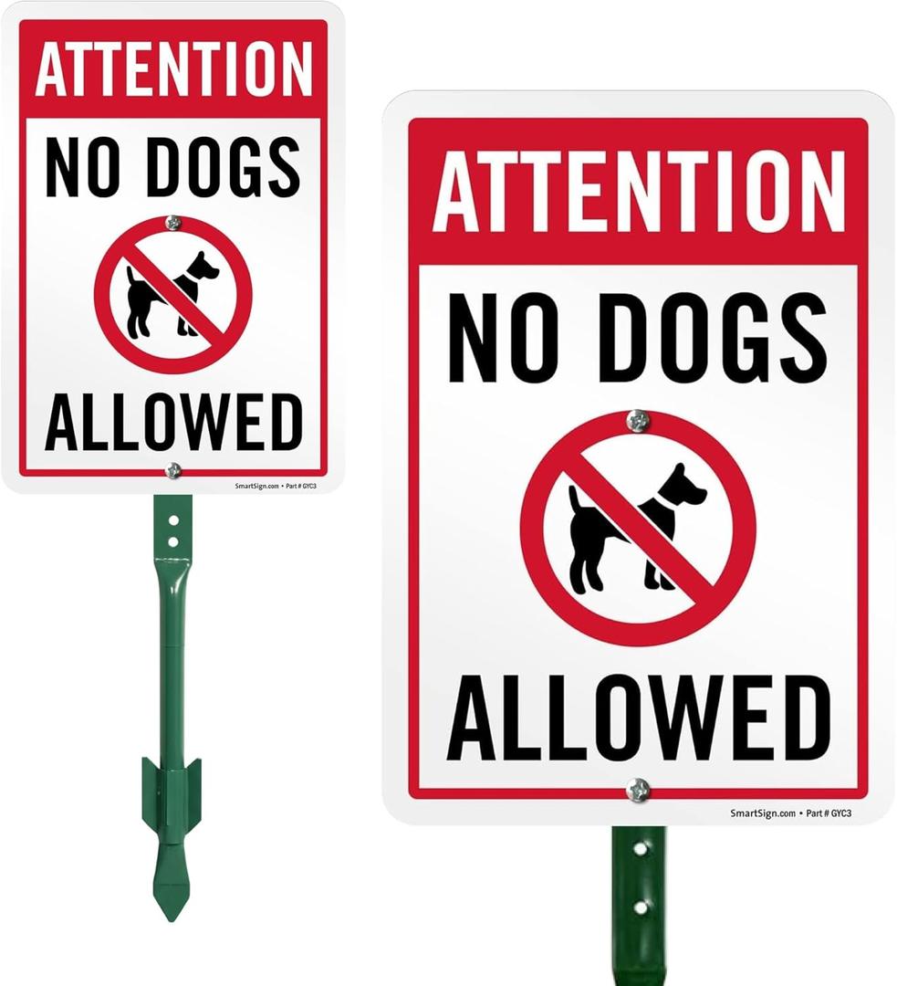 SmartSign 10 x 7 inch Attention - No Dogs Allowed LawnPuppy Yard Sign and 18 inch Stake Kit, 40 mil Laminated Rustproof Aluminum, Red, Blue and White, Set of 1, Made in USA