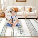 BESTSWEETIE 8x10 Area Rugs for Living Room Washable Moroccan Farmhouse Neutral Geometric Low Pile Non-Slip Soft Print Pattern Rug for Bedroom Kitchen Dining Room Entryway Green/Brown/Brown