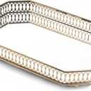 Glass and Gold TrayMirrored Tray for Cologne, Perfume and Gold Vanity Tray- Decorative Mirrored Vanity Tray with Cutout Design, Glass Base, Metal Jewelry Organizer (12.5" x 12.5" x 2")