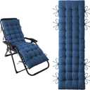 ELFJOY Lounge Chair Cushion Faux Linen Zero Gravity Chair Cushion with Ties Thick Padded Long Bench Cushion for Recliner Chaise Longue Sun Lounger Bench Porch Swing Navy 66 Inch