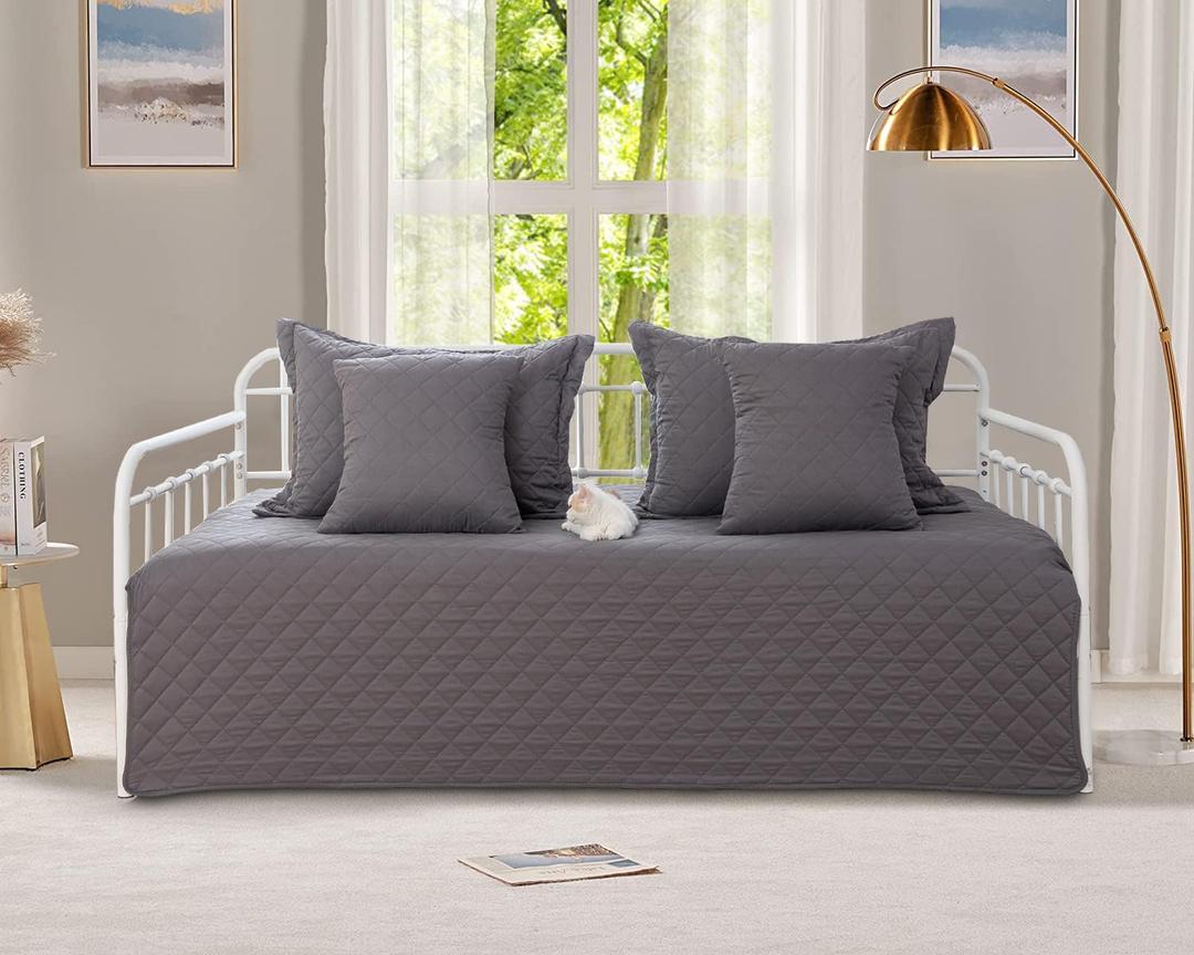 5-Piece Daybed Cover Set Gray,Twin Cozy Daybed Bedding Sets for All Season Double Sided-Quilting Daybed Comforter Bedspread, Geometric Print Day Bed Cover Twin Bed with 4 Pillow Shams,39"x75"