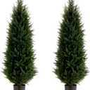 Artificial Topiary Tree Set of 2 Artificial Cedar Trees 4FT Uv Resistant Pine Potted Artificial Plants Outdoor Realistic Fake Plants Front Porch Decor Indoor Faux Cypress Trees