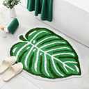 Vanleonet Cute Bathroom Rugs with Green Leaf Plant,Leaf Bath Mat with Non Slip Backing, Washable Absorbent Bath Rug for Shower Floor, Bedroom, Kids Room 28"22"