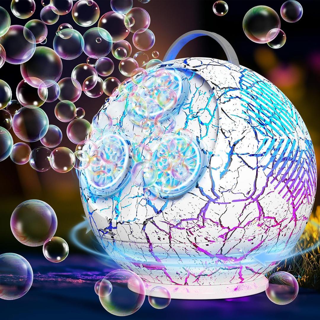 Bubble Machine Automatic Bubble Blower for Kids Toddlers Spherical LED Bubble Maker Electric Auto Rotating 45/360 Outdoor Toy for Easter and Birthday Gift Party Wedding