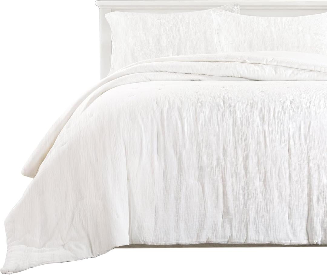 HOMBYS 100% Cotton Muslin Comforter Oversized King 120x98, Lightweight and Breathable Down Alternative Comforter,Soft Gauze Summer Off White Reversible Fluffy Duvet Insert