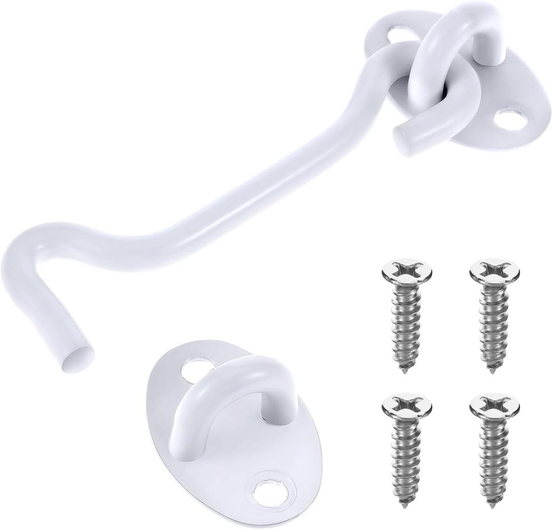 4 Inch Door Latch Hook and Eye, Heavy Duty Stainless Steel Barn Door Lock with 4 Mounting Screws, Solid Thicken Door Latch, Gate Latch, Door Lock Latch for Windows, Sheds, Fences, Gates (White)