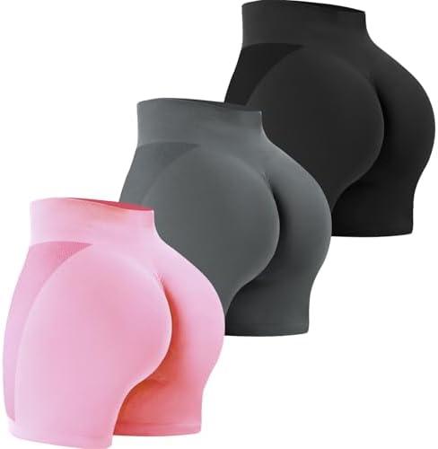 VVX 3 Piece Women's Workout Shorts Scrunch Butt Lifting Seamless High Waist Yoga Gym Shorts for Women M