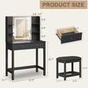 Vanity Desk with Mirror and LED Lights, Small Makeup Vanity Table Set with Drawers and Chair, Dressing Table with Power Outlet for Girls Bedroom, Black, 15.75"D x 31.5"W x 51.18"H