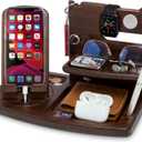 TESLYAR Wood Swivel Phone Docking Station Compatible with Apple Watch Ash Key Holder Wallet Stand Watch Organizer Men Husband Anniversary Dad Birthday Nightstand Father Graduation Male