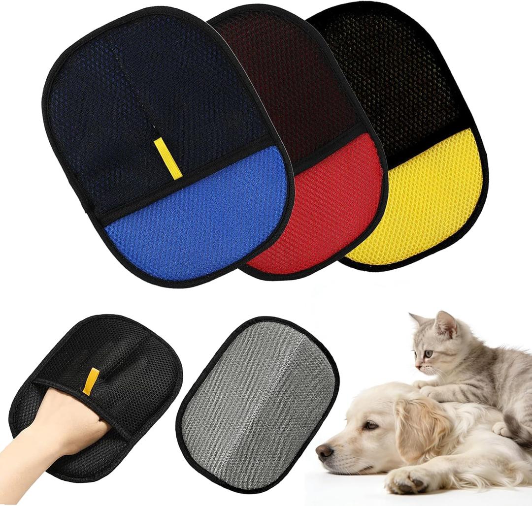 2Pcs Pet Hair Remover Gloves Brush for Dogs & Cats,Electrostatic Reusable Pet Hair Remover Tool for Furniture, Clothing, Carpet and Car Seat, Effective Animal Fur Removal Tool (red)