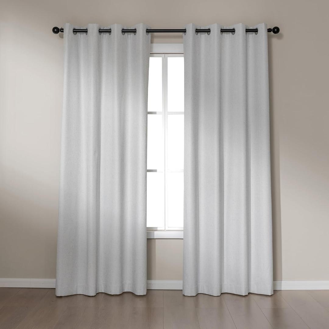 Amazon Basics Faux Linen Blackout Curtains for Bedroom and Living Room, 2-Piece Set with Grommets, 52" W x 84" L, White