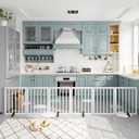 Dog Gates for Doorways Extra Wide 110inches (9ft), Wooden Freestanding Pet Gates for Dogs with 4 Support Stands, Foldable Gates for Dogs Indoor (White)