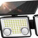 UME Solar Outdoor Lights - 3000 Lumen, 7000K, 152 LED Super Bright Motion Sensor Flood Lights with 2 Sensors, IP65 Waterproof, 270 Wide Angle, 3 Modes for Garden & Patio (Black)