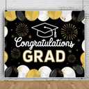 12x8ft Class of 2026 Graduation Backdrop Black and Gold Congrats Grad Backdrop Backdrops for Photography Congratulations Graduates Background College Prom Decorations for Party Photo Booth Props