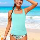 NECIOUS Girls Swimsuit Cute Scallop Trim Bathing Suit Two Piece Solid Color Printed Tankini Sets with Chest Pad 9-16Y (Green)