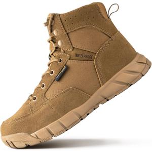 FREE SOLDIER Men's Durable Work Boots 6 Inches Lightweight Waterproof Hiking Boots Suede Leather Tactical Boots (9.5, Brown)