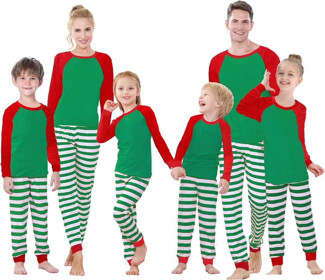 Benaive Matching Family Christmas Pajamas Set Boys Girls Holiday Pjs for Women Men Sleepwear (X-Small, 6585-striped-green-red)