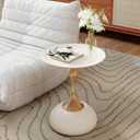 Metal Round End Table,Modern Pedestal Table,Corner Drink Tables,Accent Side Table Nightstand for Living Room,Patio and bar (White-Gold)