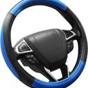SEG Direct Car Steering Wheel Cover Universal Standard Size 14.5-15 inch, Black and Blue Microfiber Leather