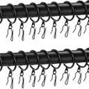 Hotop 60 Pieces 0.98 Inch Metal Drapery Curtain Rings Curtain Hanging Rings and 60 Pieces Metal Curtain Drapery Pin Hooks for Window Door Shower Curtain (Black)