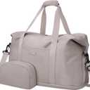 Expandable Travel Duffle Bags Weekender Overnight Bags for Women Men Hospital Bag for Women Labor Delivery with Toiletry Bag Waterproof (Large, Khaki)