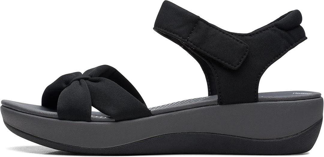 Clarks Women's Arla Shore Flat Sandal, Black Textile, 6.5 Medium US