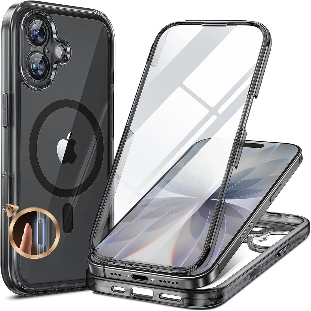 Miracase for iPhone 17 Case 6.3'', Full-Body Bumper Military Drop Protection Outdoor Phone case with Built-in Glass Screen &Camera Control,Easy Installation,No Gap,Compatible with MagSafe,Clear Black