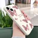 for iPhone 15 Case, Side Flowers Pattern Design Slim Soft Protector Phone Cover for iPhone 15, Butterfly Rice White