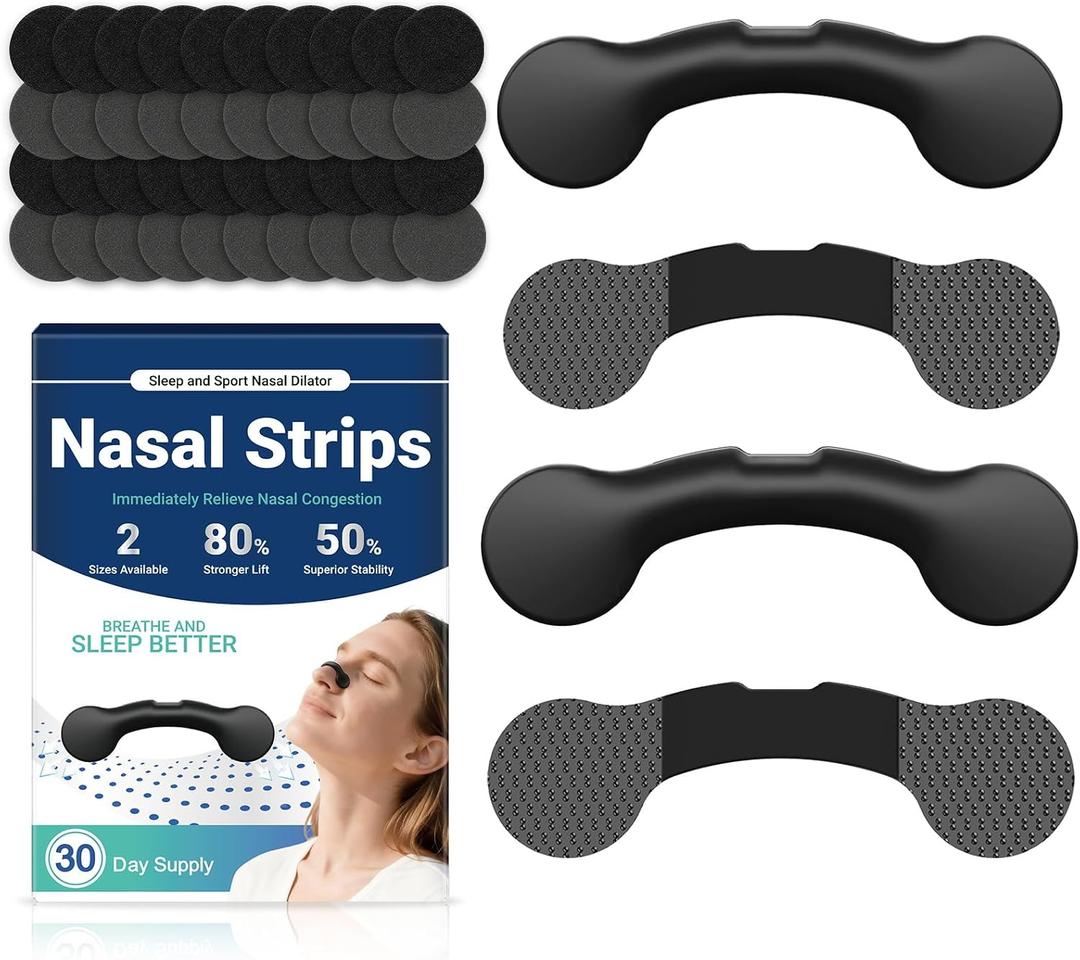 Nasal Strips for Snoring Nose Strips for Breathing Enhanced Respiratory Efficiency Extra Strength Snoring Solution Nasal Dilators for Sleeping Improve Sleep and Exercise Quality - Black, 30 Count