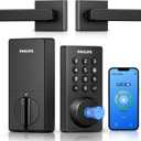 Philips WiFi Keypad Door Lock with Handle, Built-in WiFi, APP Remote Control, Voice & Fingerprint Unlock, Smart Locks for Front Door with Auto Lock, Digital Front Door Lock Set, Keyless Entry Deadbolt