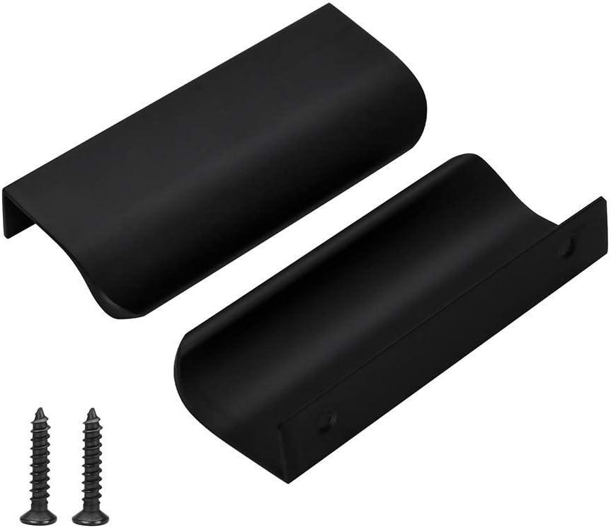 Goldenwarm 10 Pack Kitchen Cabinet Handles 3 Inch Black Finger Pulls for Cabinets Edge Pulls Black Kitchen Hardware for Dresser Drawers,Aluminum Alloy (Hole Center:76mm(3in))