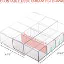 Yesesion Clear Office Organizer Drawer for Desk, 2 Pack Plastic Pen and Pencil Holder with Adjustable Compartment, Large Desk Accessories Display Caddy for Home, Cabinet, Bathroom (Type B - 2 Pack)